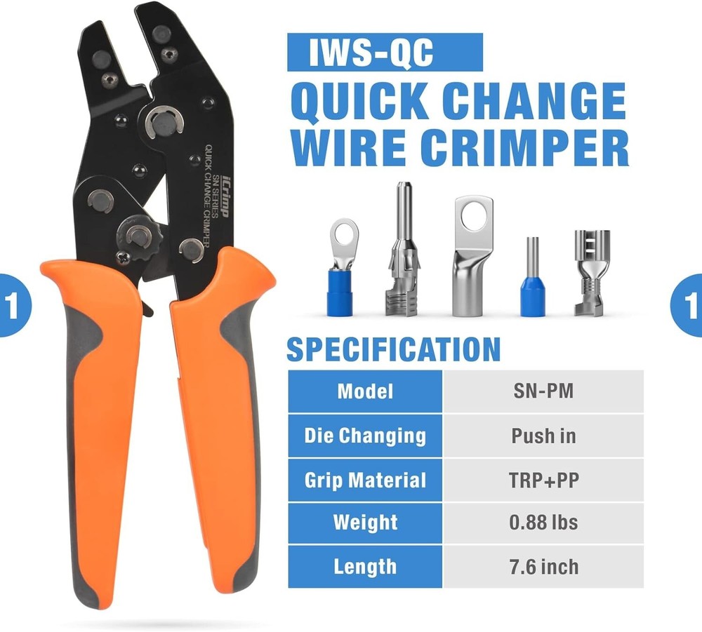 iCrimp Quick Change Crimping Tool Set with 5 Die Sets for Versatile Applications