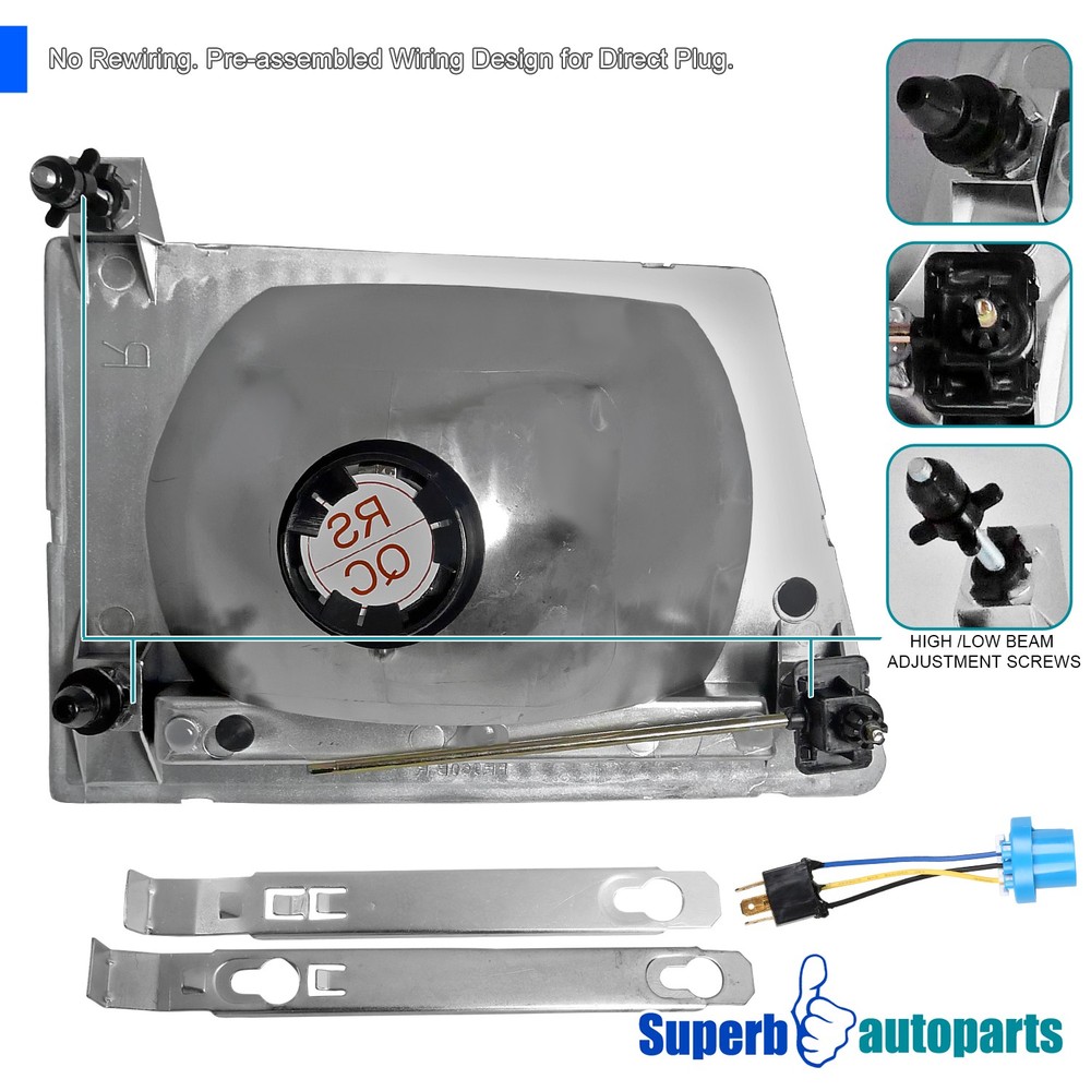 Fits 1992-2006 Ford E150 E250 E350 E450 Econoline Van Headlights Lamps