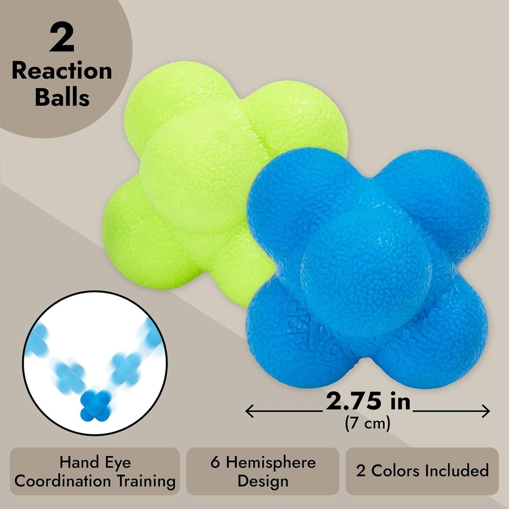2 Pack Multicolor Rubber Reaction Balls for Agility Training and Reflex Speed