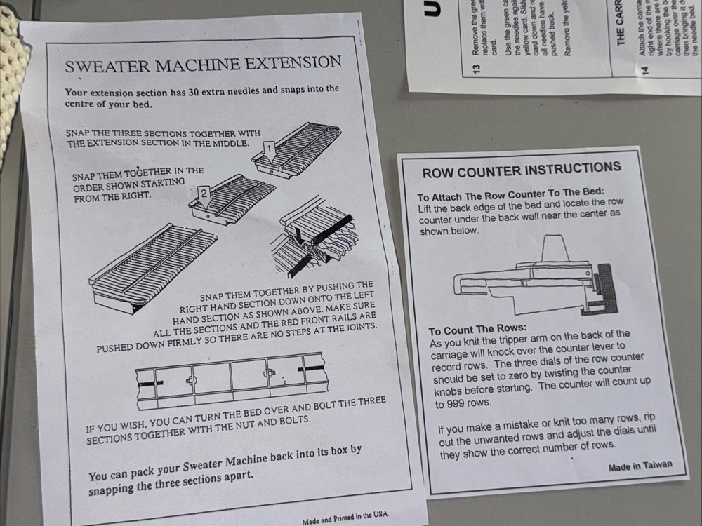 Ultimate Sweater Machine& Row Counter& Extension Kit Instructions GUC