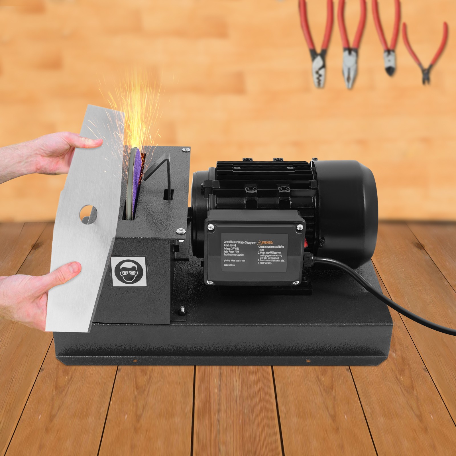 Lawn Mower Blade Sharpener 1HP 750W with 9-inch Grinding Wheel 1700 RPM