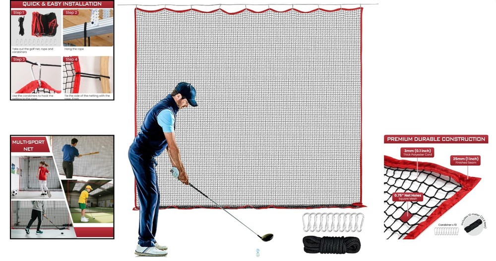 Durable 10ft x 10ft Golf and Multi-Sport Practice Net - Safe Backyard Training