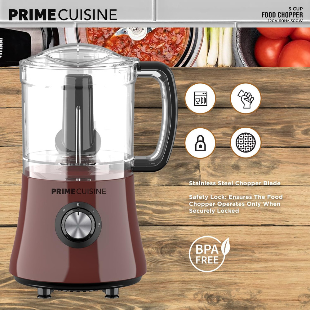 Electric Vegetable Chopper & Food Processor, 3 Cup Capacity, for Mincing, Emulsi