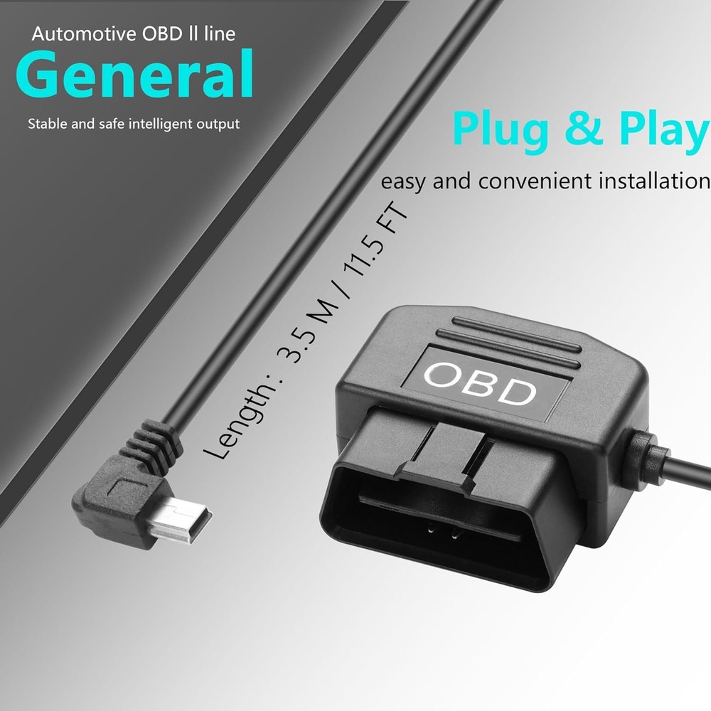 OBD Power Cable for Dash Camera OBD2 to Type C Adapter Hardwire Charger Cable