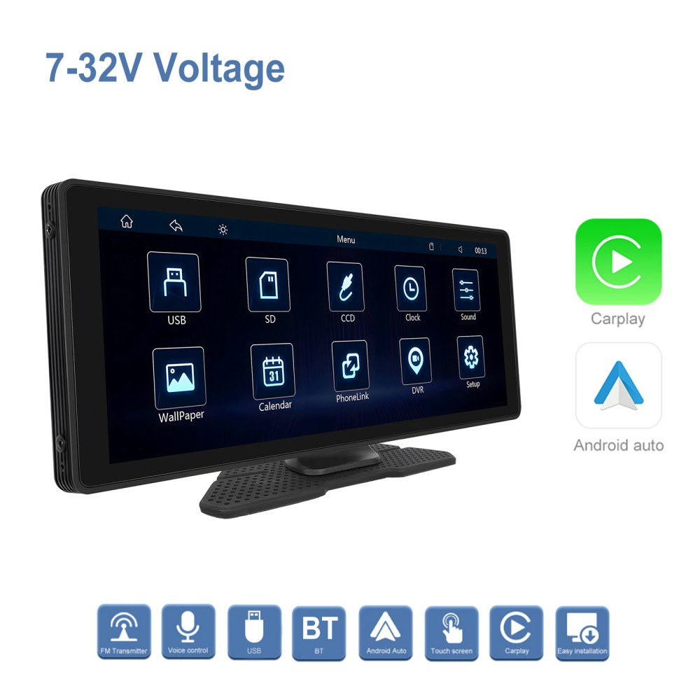 10.26" Touch Screen Wireless Apple Carplay Portable Car Stereo Android Auto Cam