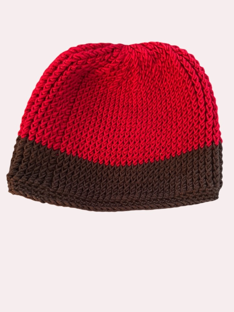 Crochet Ribbed Red & Black Beanie