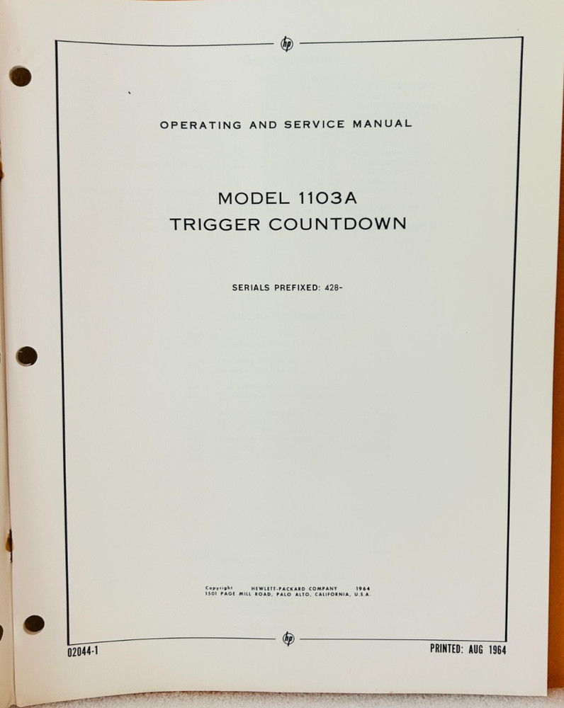 HP 01103-90901 1964 Model 1103A Trigger Countdown Operating & Service Manual.