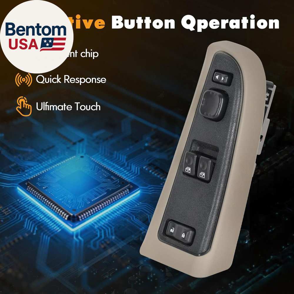 15883318 Front Driver Side Door Lock and Power Window Switch & Tan Bezel Assembl