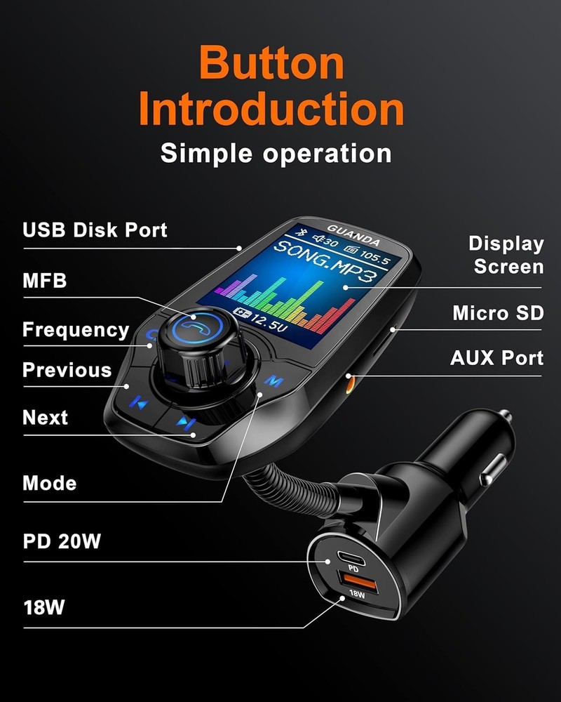 Upgraded Bluetooth 5.3 FM Transmitter for Car, Wireless Radio Adapter Kit W 1...
