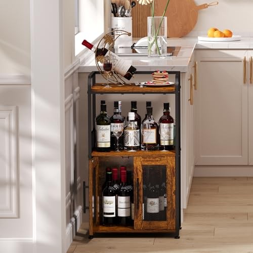 Small Coffee Bar Cabinet with Storage, 3-Tier Rolling Coffee Bar Table, Medium
