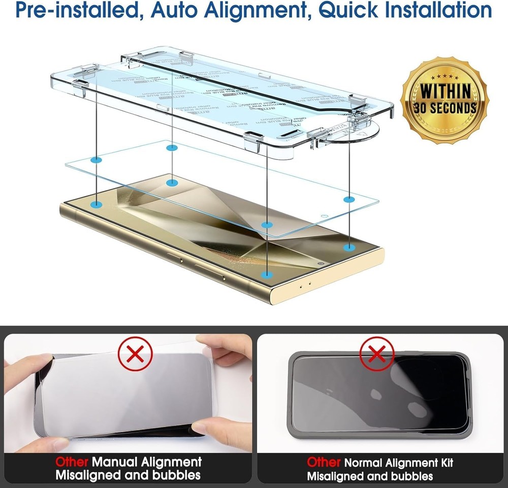 OneTouch Auto-Alignment Screen Protector 2+2 Pack for Samsung Galaxy S24 Ultra