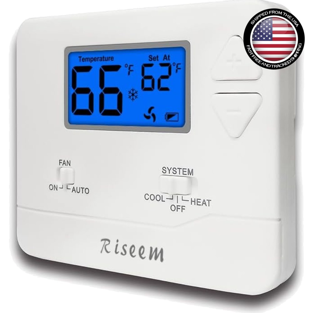Battery-Powered Blue Backlight Thermostat for Single-Stage Systems, Easy Control