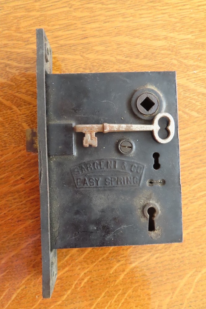 Antique Sargent Easy Spring Bare Mortise Lock -2 Push Buttons Plus key