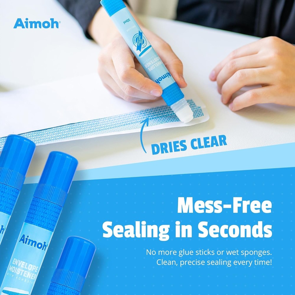 Aimoh Envelope Moistener with Adhesive, 4 Count,