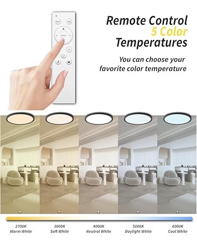 20" Dimmable LED Flush Mount Ceiling Light Panel, 40W 4350LM, Adjustable Color 2