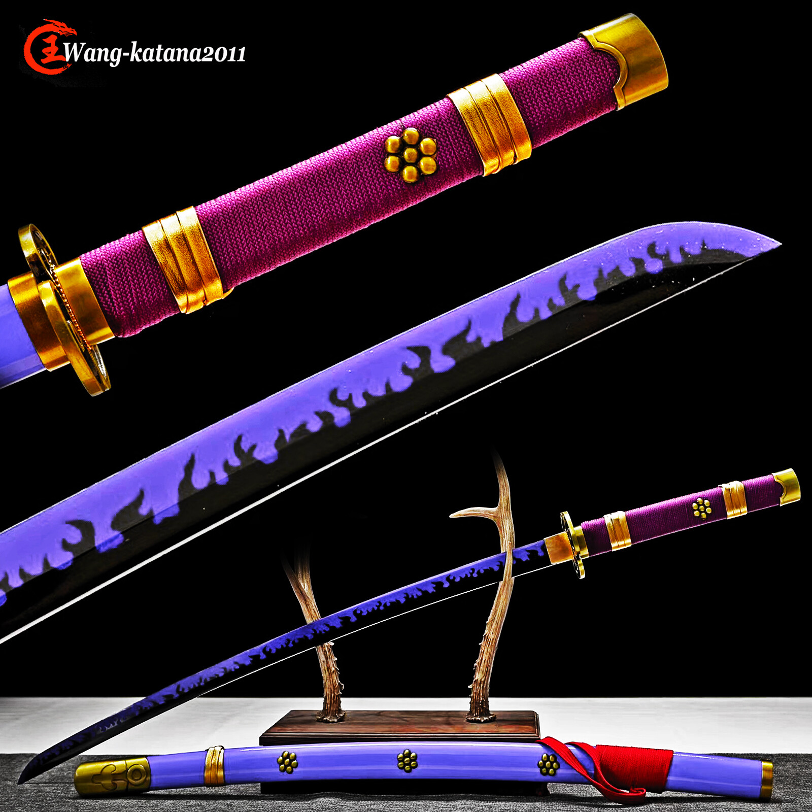 ONE PIECE 海贼王 1060 Steel Katana Purple Hamon Sharp Japanese Samurai Anime Sword