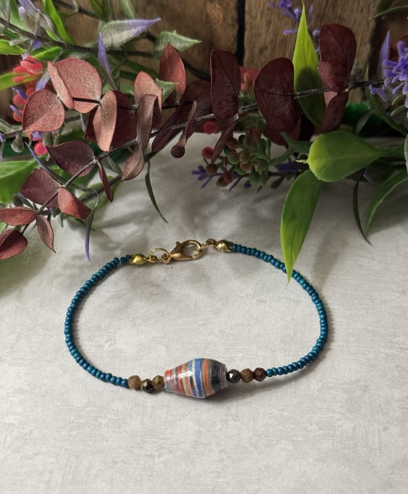 Handmade Minimalist Beaded Bracelet Tiny Earthy Gemstone Stackable Boho Jewelry