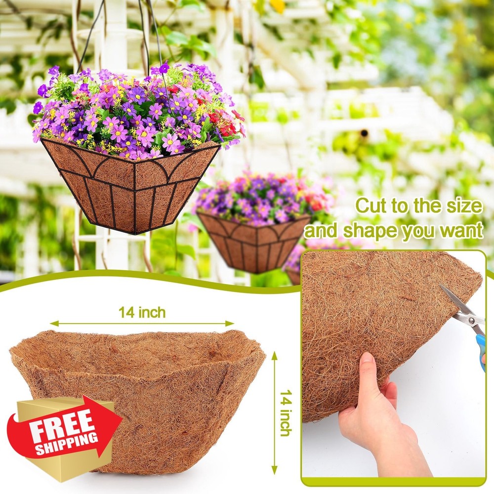 Newtay 8x 14" Square Coconut Coir Liner Replacement Baskets