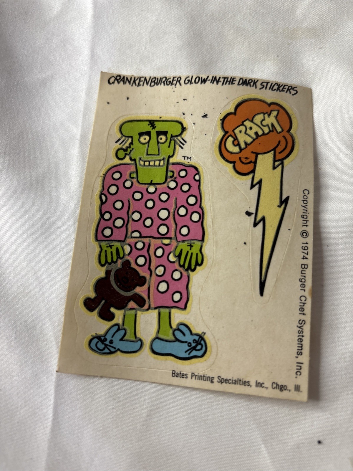 VTG Burger Chef Premium Crankenburger Glow In The Dark Sticker 1974
