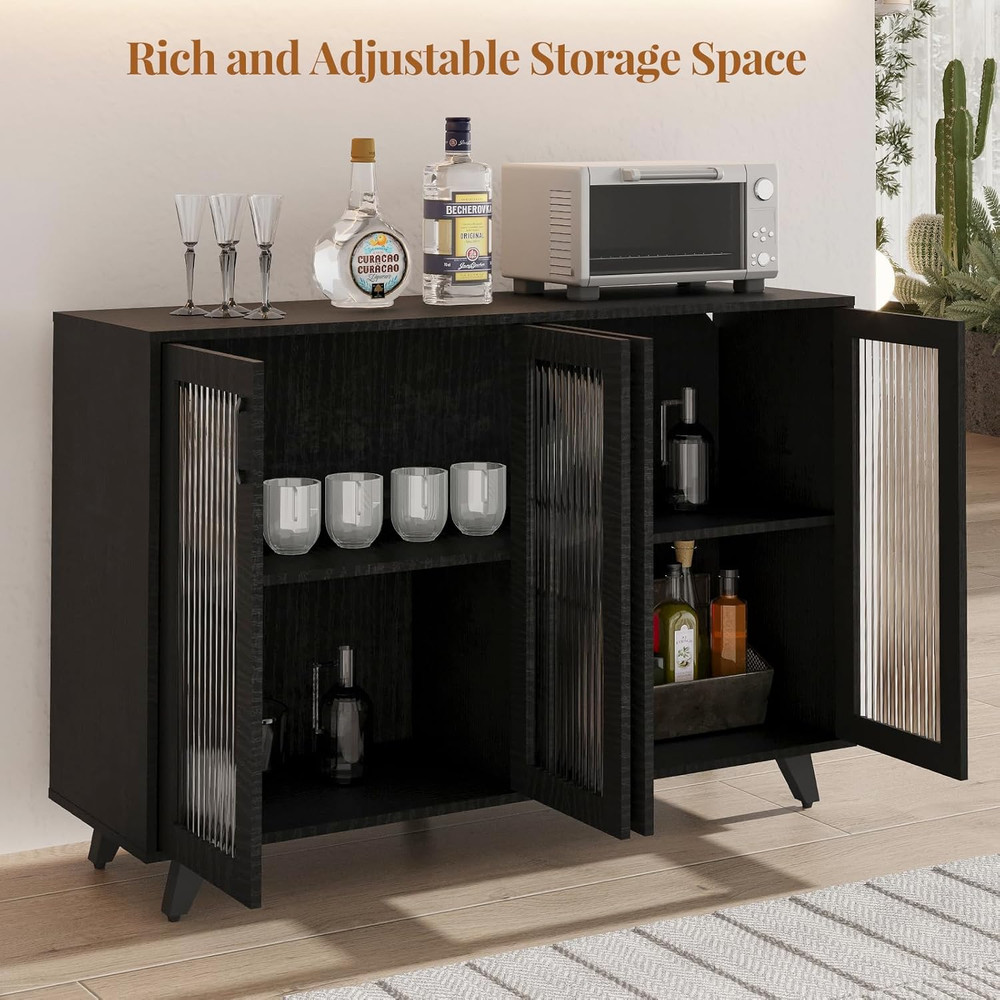 Elegant Black Kitchen Buffet Server Console Table with Doors - 49 Inch