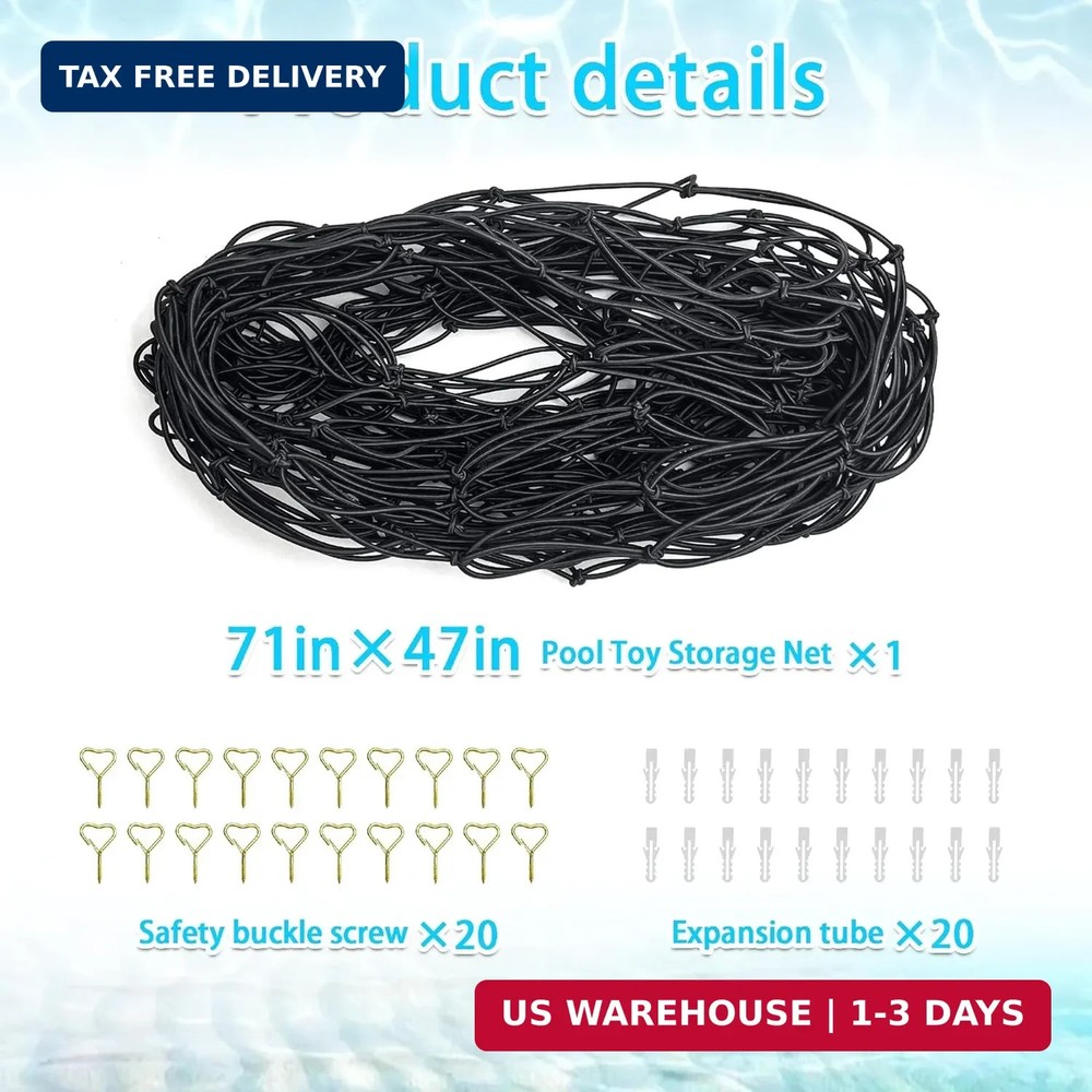 Extra Large Pool Toy Float Storage Net with 20 Windproof Screw Windproof Hooks,