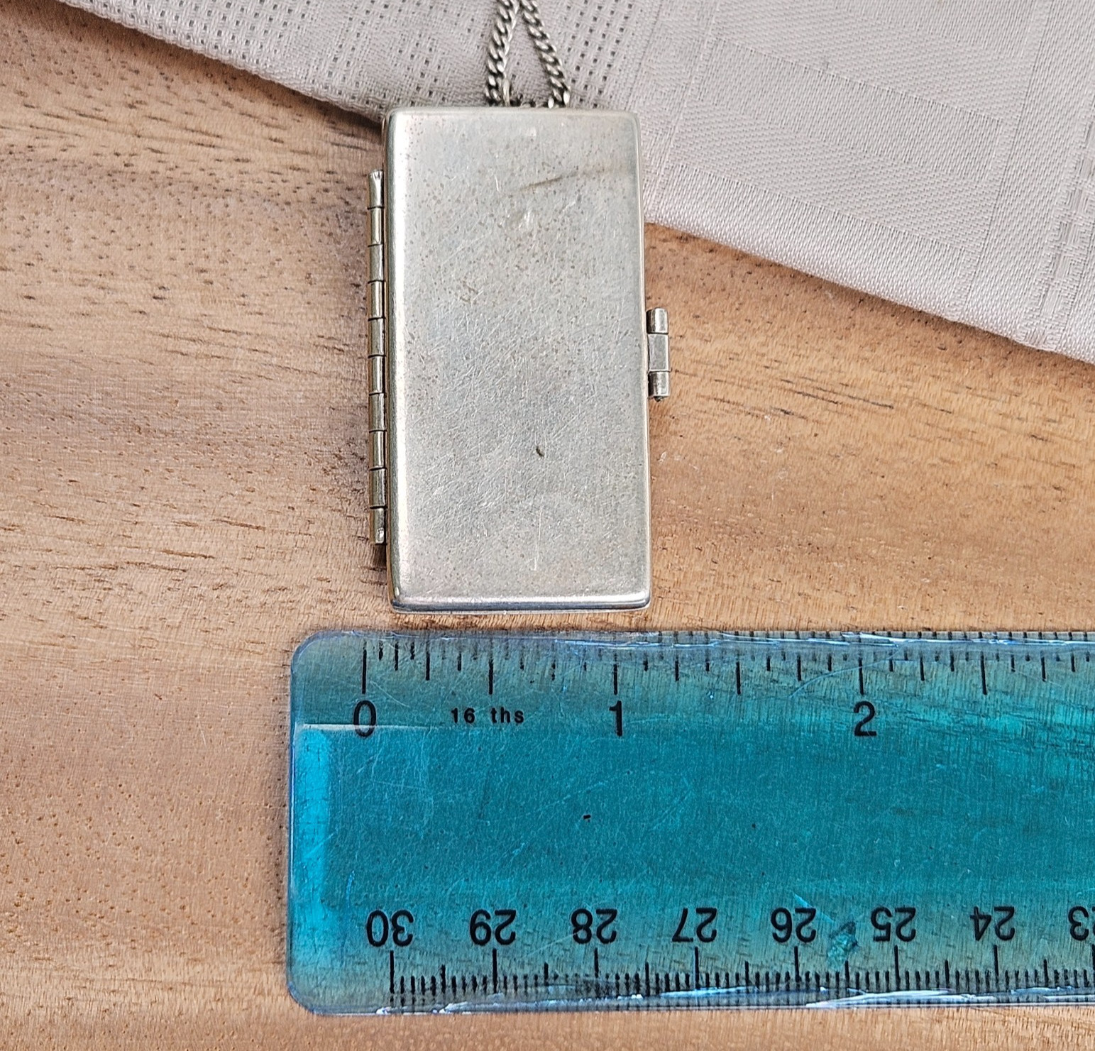 Vintage Sterling Silver Hinged Square Locket/Compact Pendant 26" Chain Necklace