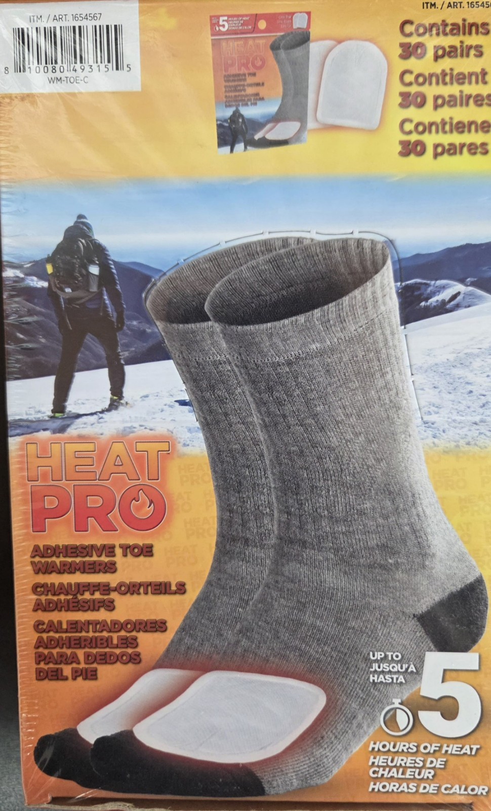 Heat Pro Adhesive Toe Warmers 30 Pairs 60Individual 5 Hours Heat EXP 2029 Sealed
