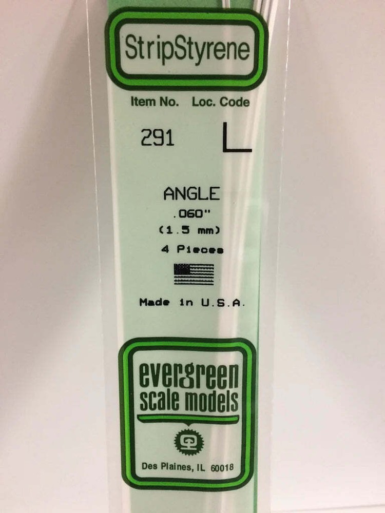 Evergreen Scale Models 291 Styrene Angle .060" (4 Pack)