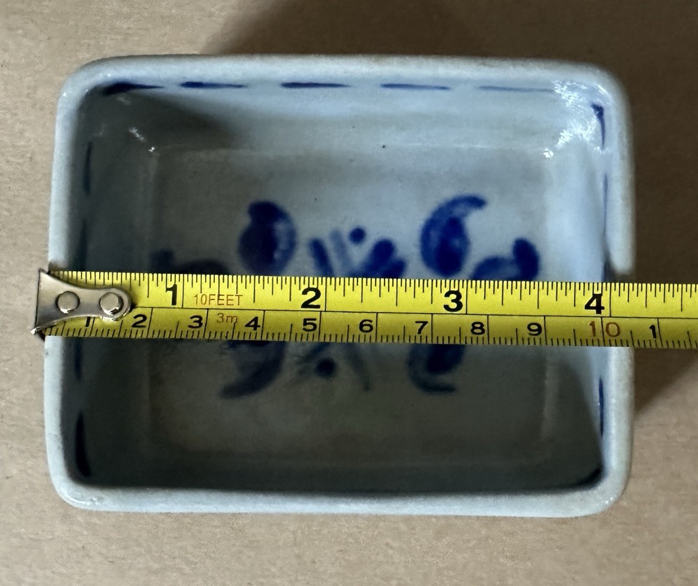Salt-Glazed Pottery Cobalt Blue Accents Chamberstick Rectangular Dish