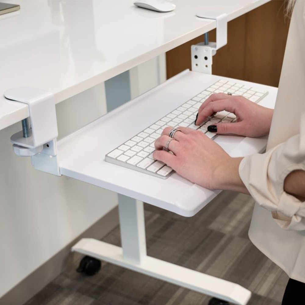 Stand Up Desk Store Compact Clamp-On Retractable Adjustable Keyboard Tray/Und...