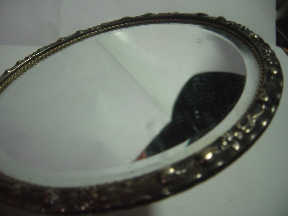 SPECTACULAR- SILVER OR PLATED ?- LARGE ELEGANT HAND HELD MIRROR-SUPERB DESIGN