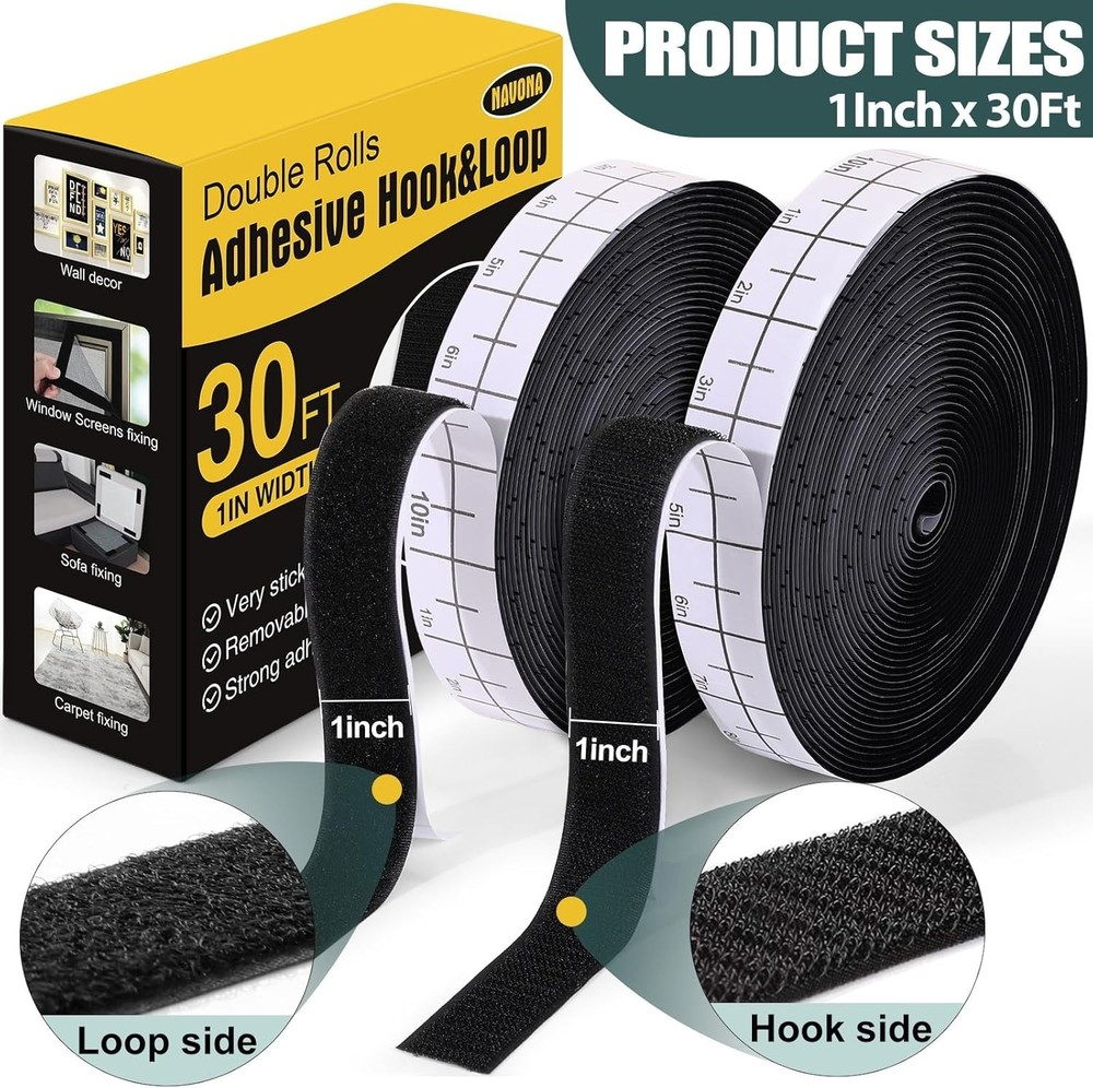 Versatile 30FT x 1 Inch Nylon Hook and Loop Strips – Adhesive Solution for Home