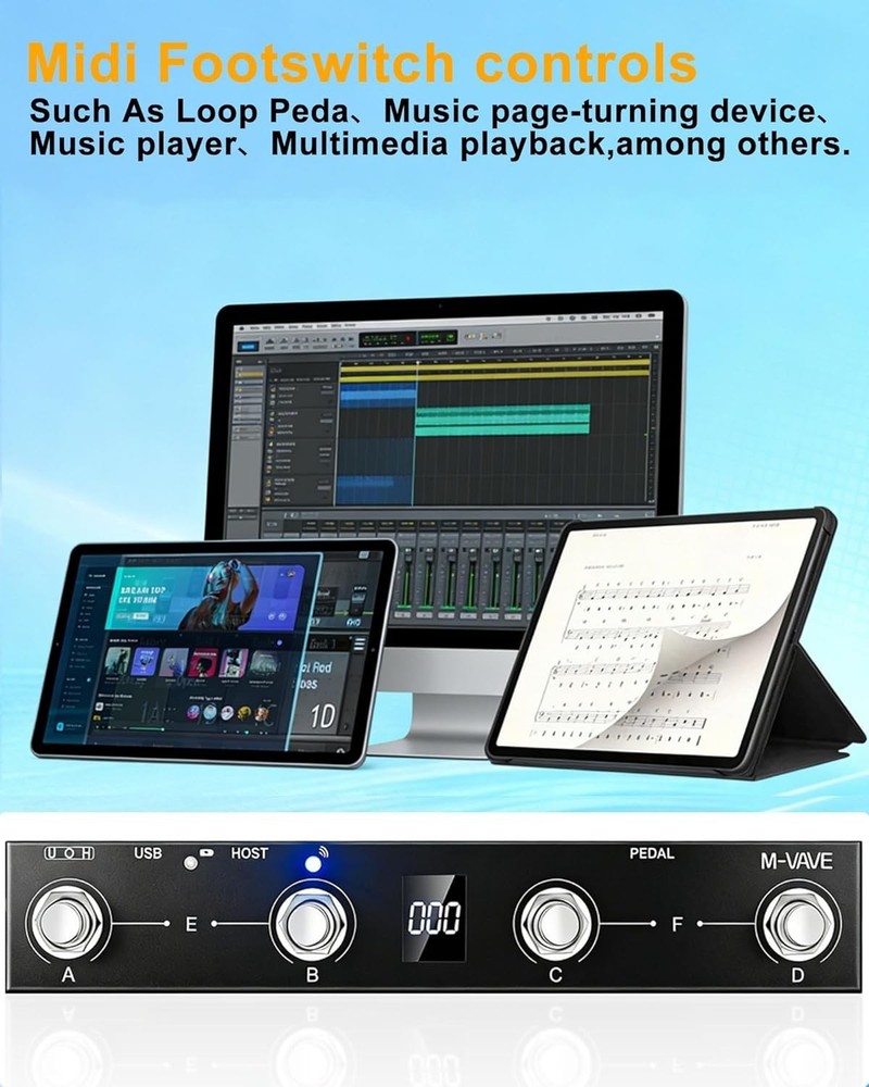 Advanced Wireless 4 Button MIDI Foot Controller - Compact Design for Musicians