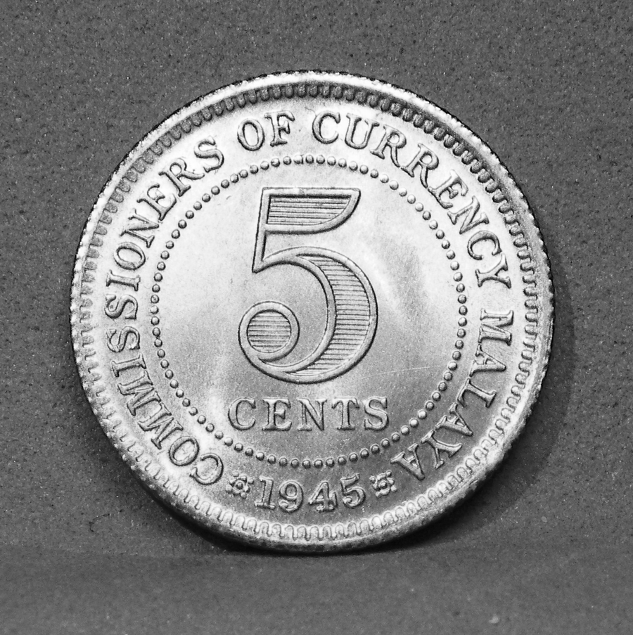 MALAYA 1945 5 Cents, KM.3A, Uncirculated