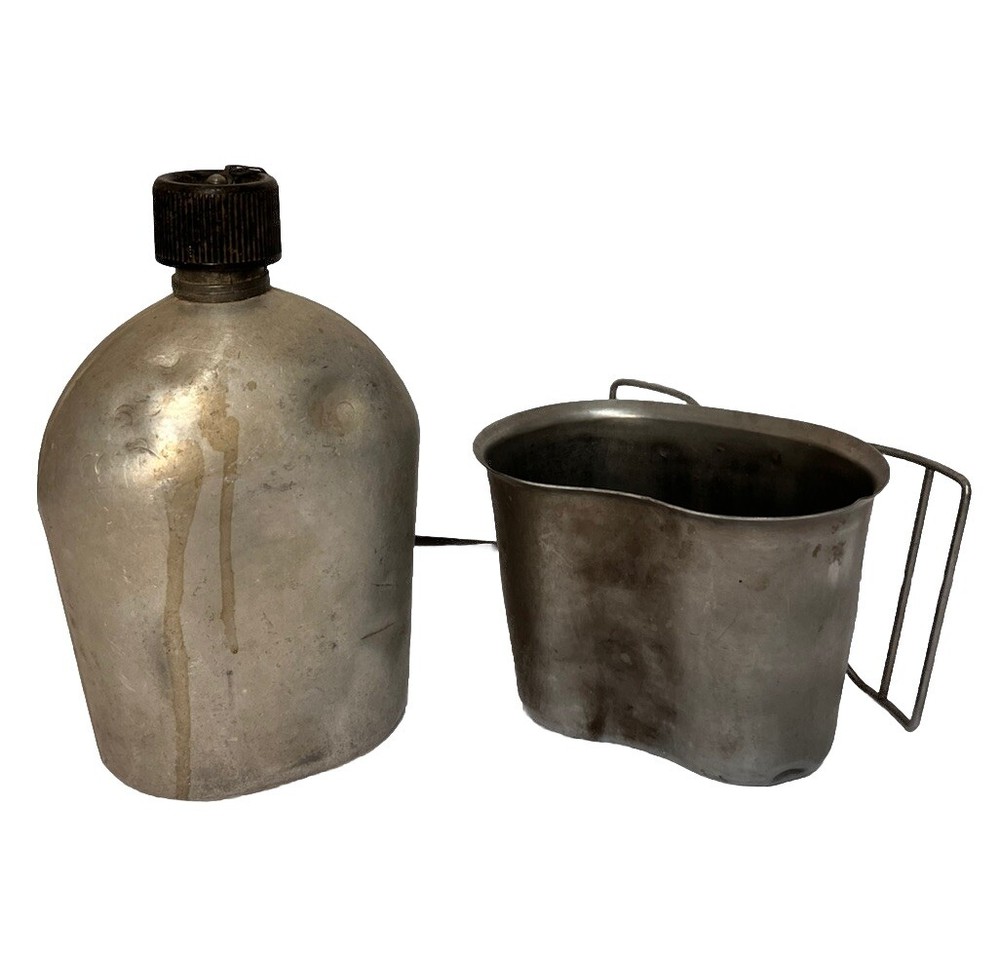 ORIGINAL WWII Steel Canteen And Cup US ARMY & MARINE INFANTRY US Mirro 1953