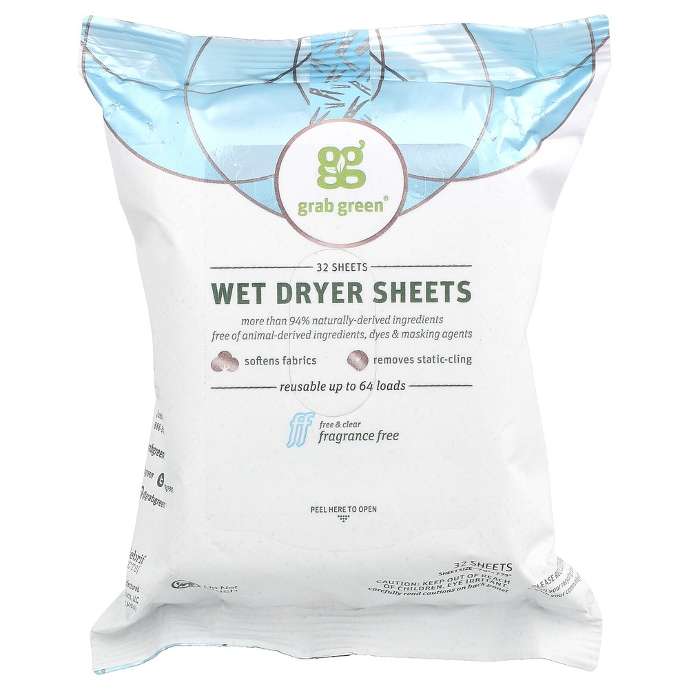 Wet Dryer Sheets, Fragrance Free, 32 Sheets