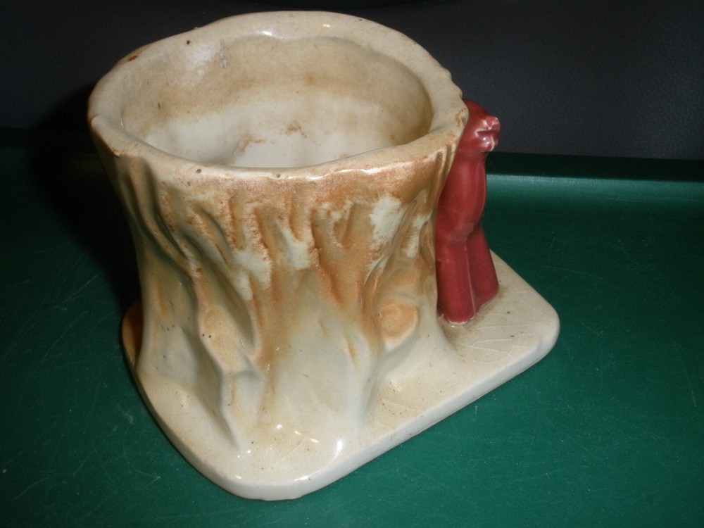 Vintage Ceramic Deer at Tree Stump Planter 3.5"x4"x3.5" EUC