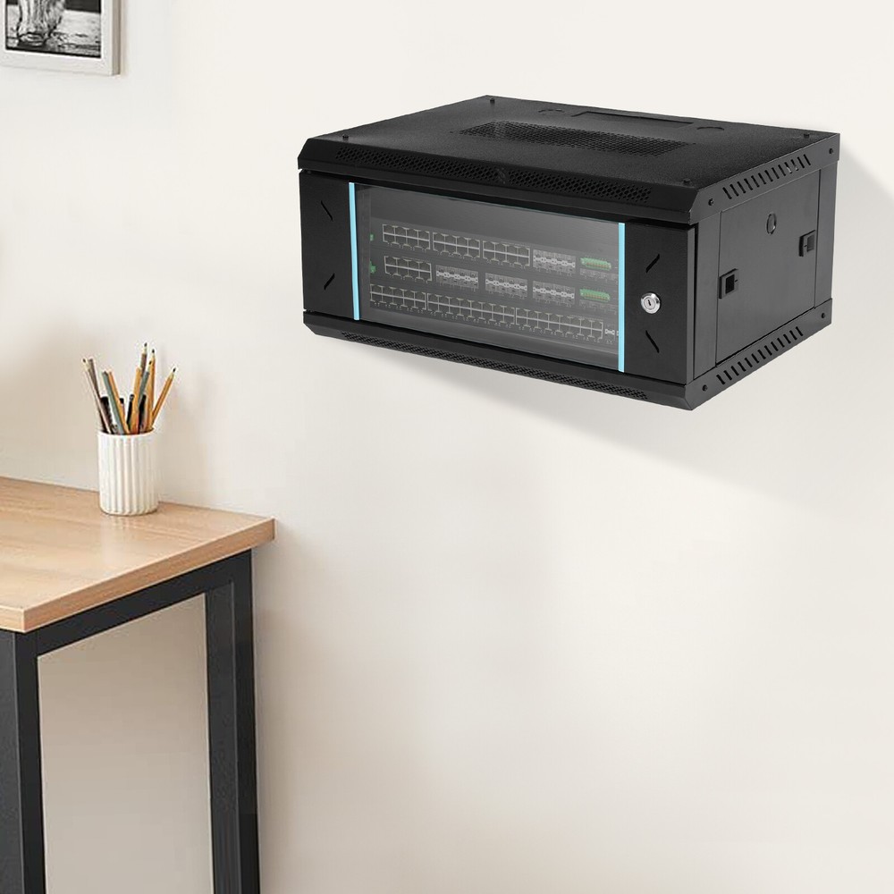 4U Wall Mount Network Server Cabinet, Locking Glass Door, Removable Side Panels