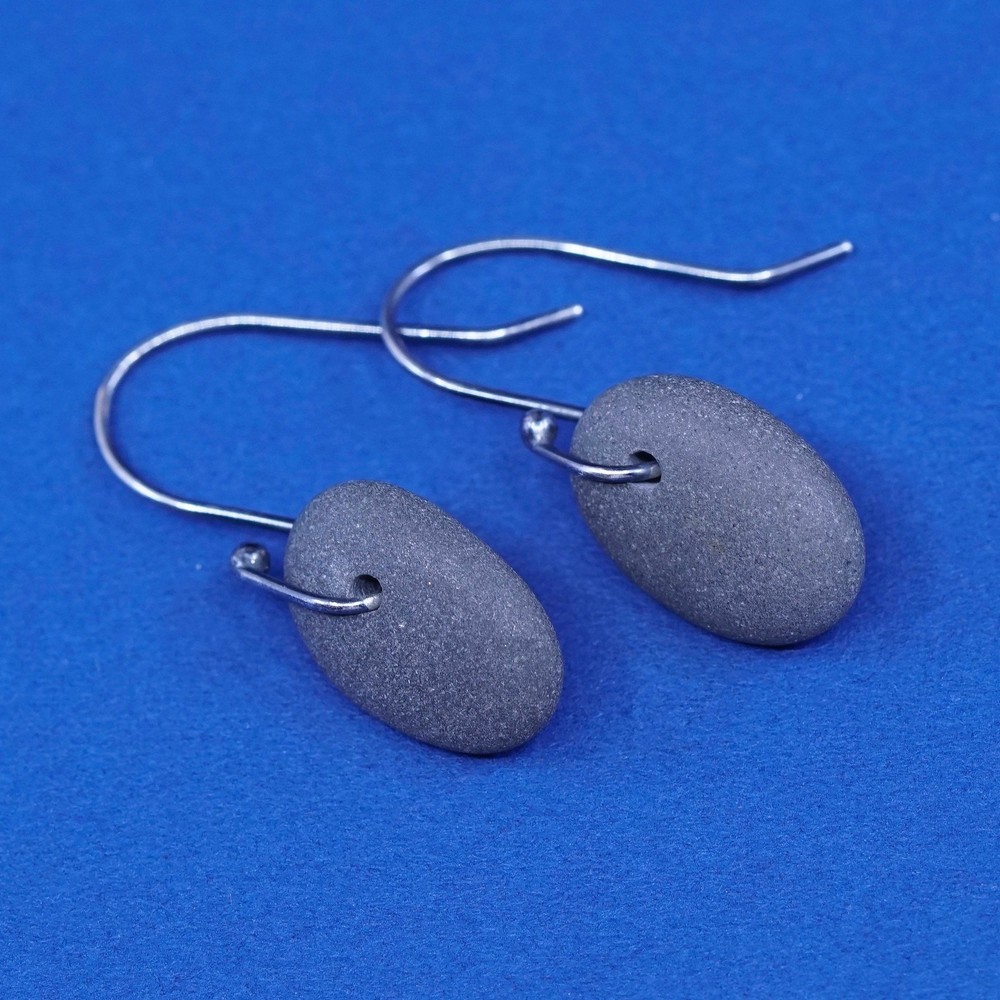 Vintage sterling silver handmade earrings, solid 925 silver hooks with stone