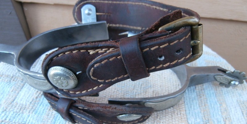 Vintage Crockett Renalde Mustache Silver Overlay Horse Spurs and Leather Straps