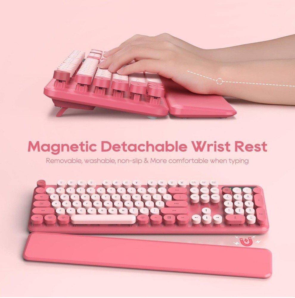 Wireless Keyboard and Mouse Combo - Round Keycaps, Full-Size Retro Typewriter...