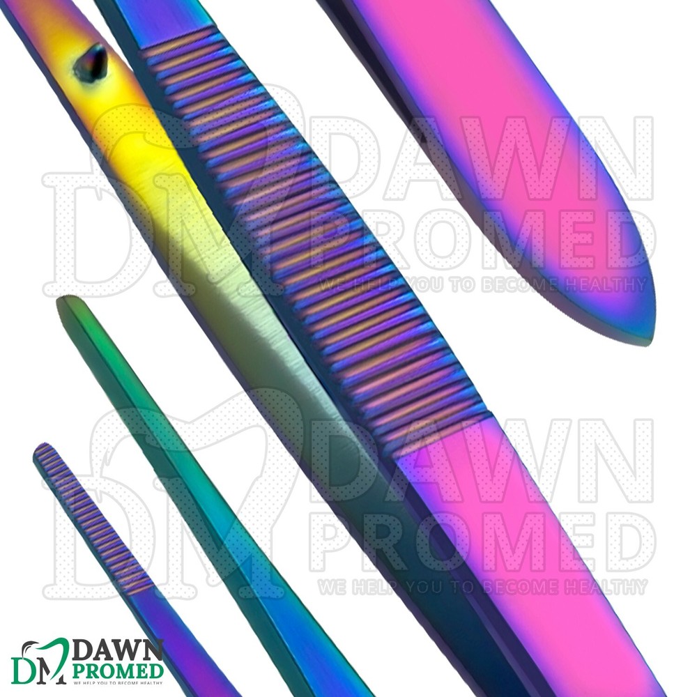 6 Pcs Multi Titanium Rainbow Iris Forceps 4" Serrated Straight Ophthalmic Set