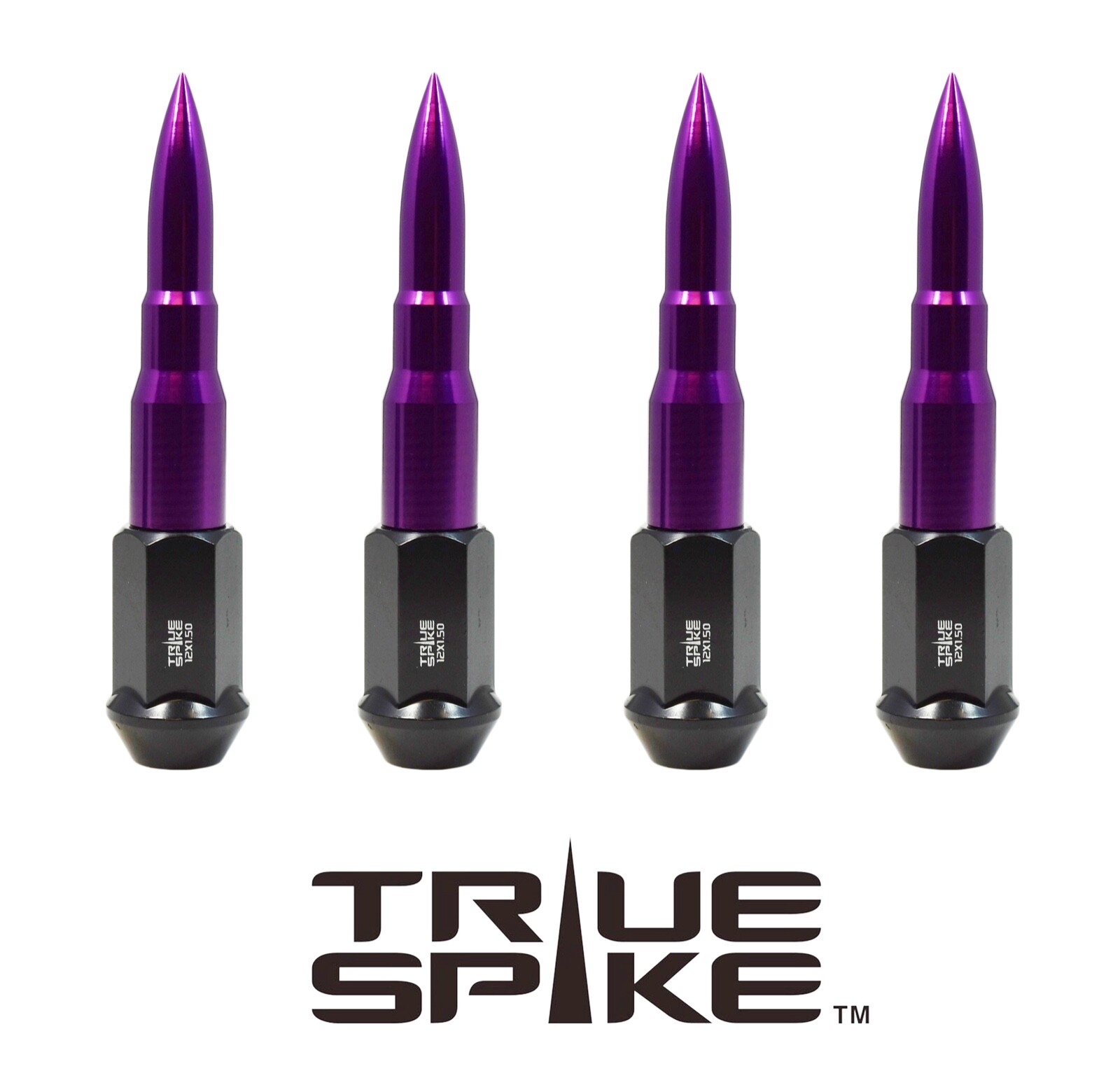 32 TRUE SPIKE 4.40" 14X1.5 FORGED STEEL LUG NUTS PURPLE 50 CAL CALIBER BULLET