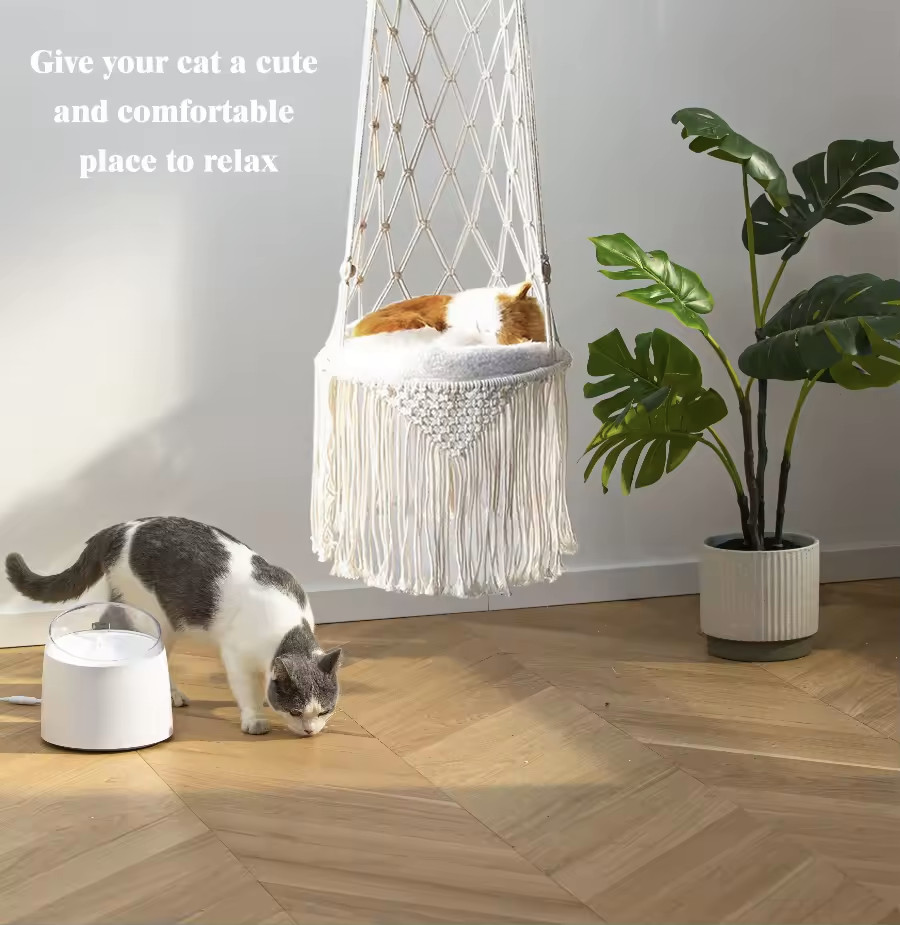 Hanging Macrame Cat Hammock Bed, Hanging Cat Bed with Cushion