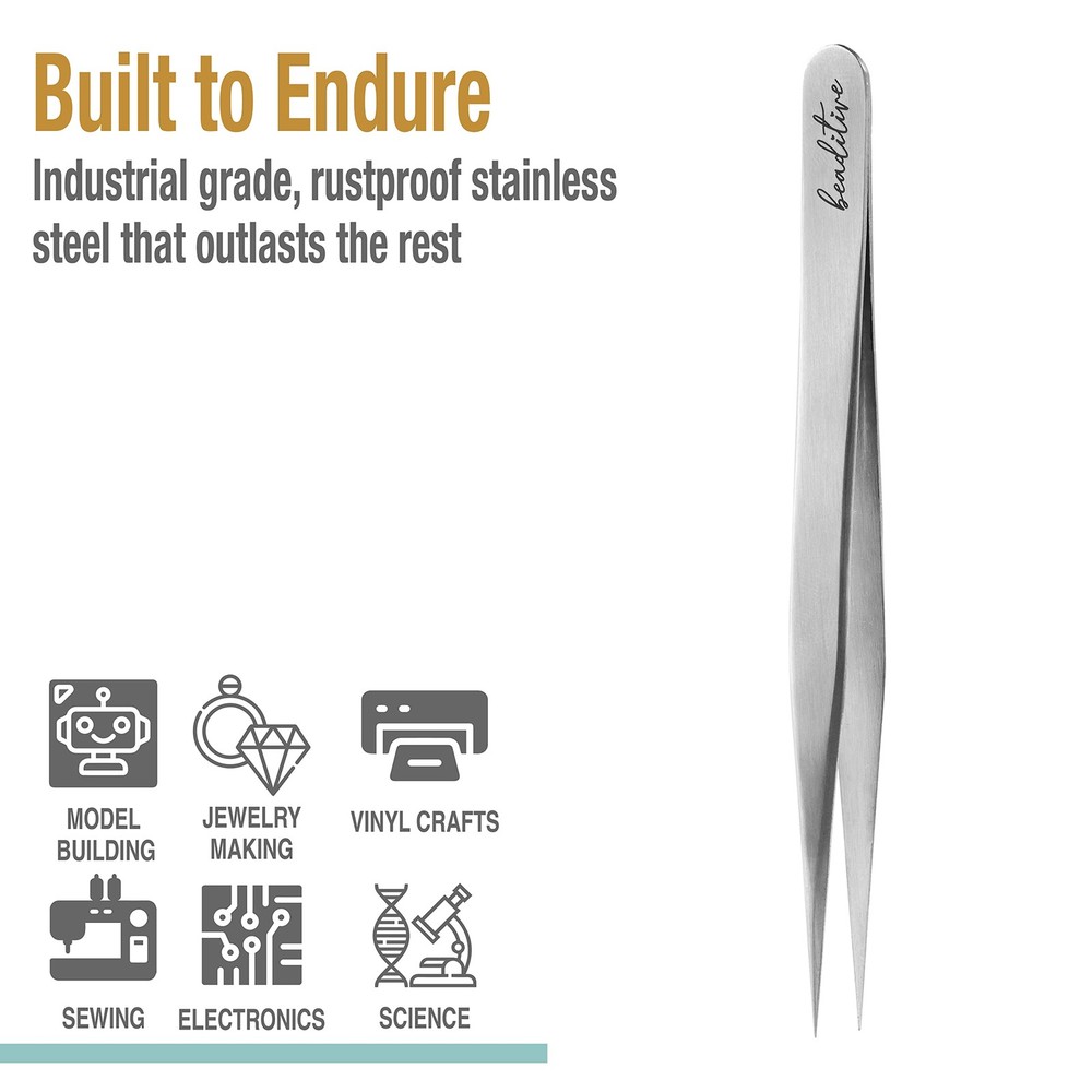 Beaditive High Precision Tweezers 3 Pack - 4.7" Craft for Silver