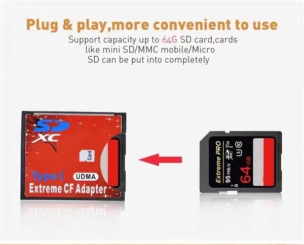 SD SDHC SDXC to CF Type I Compact Flash Memory Card Extreme Adapter Reader