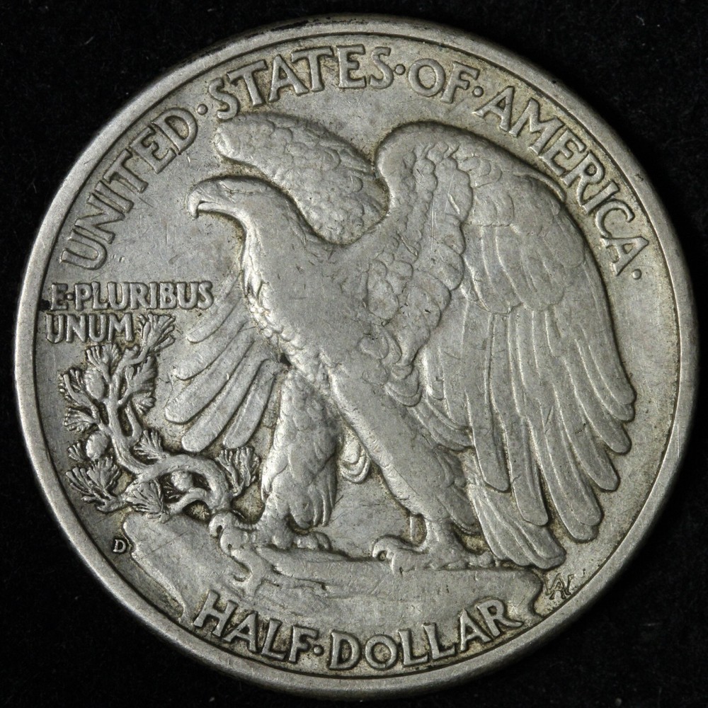 1938-D Walking Liberty Silver Half Dollar XF+ E329 STLM