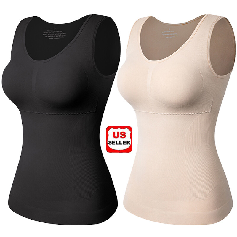 Shapewear Camisoles with Built in Bra Tummy Control Body Shaper Padded Tank Tops