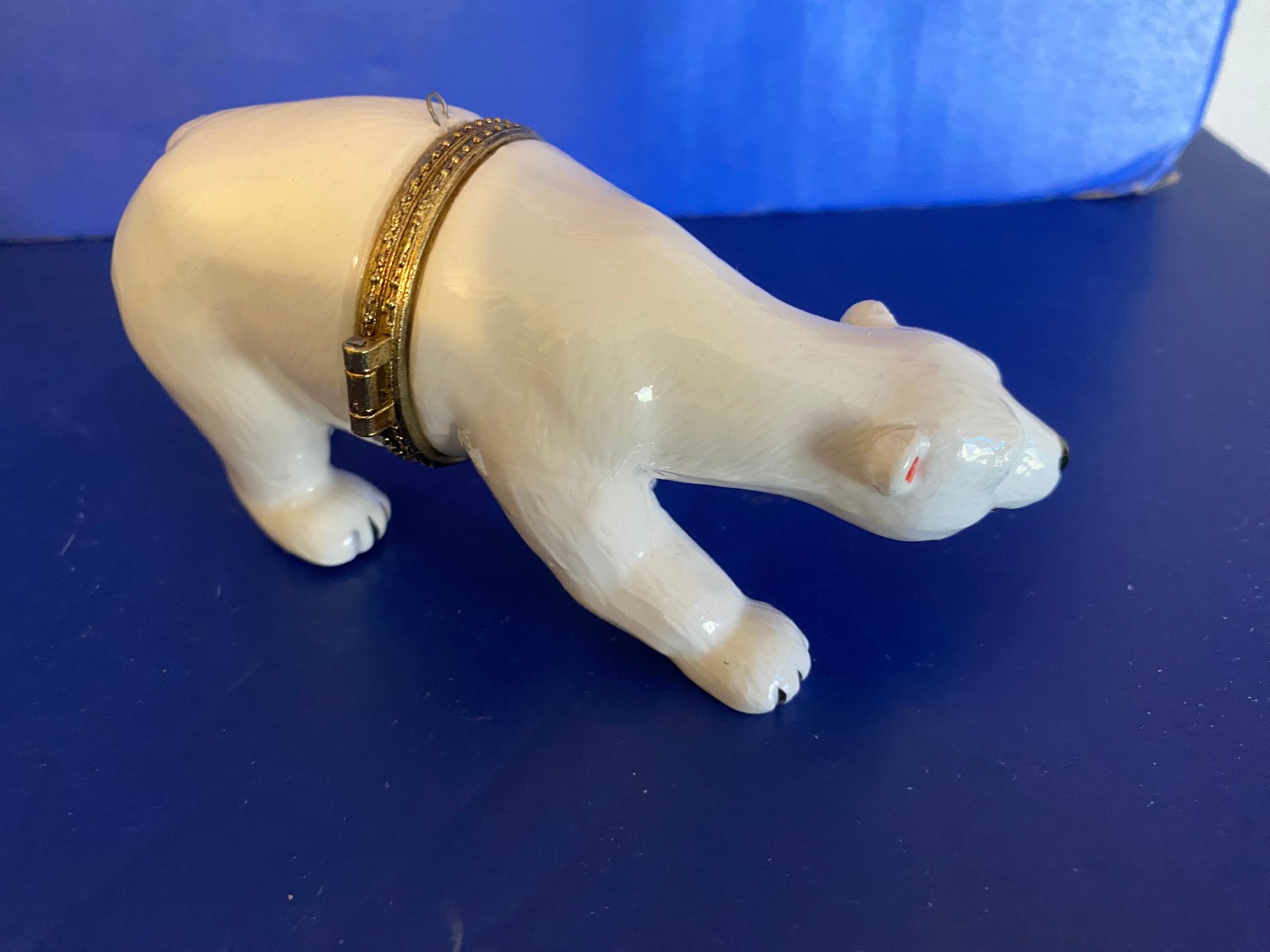 Hinged Trinket Box White Polar Bear Hanging Ornament Porcelain 4 3/4" long
