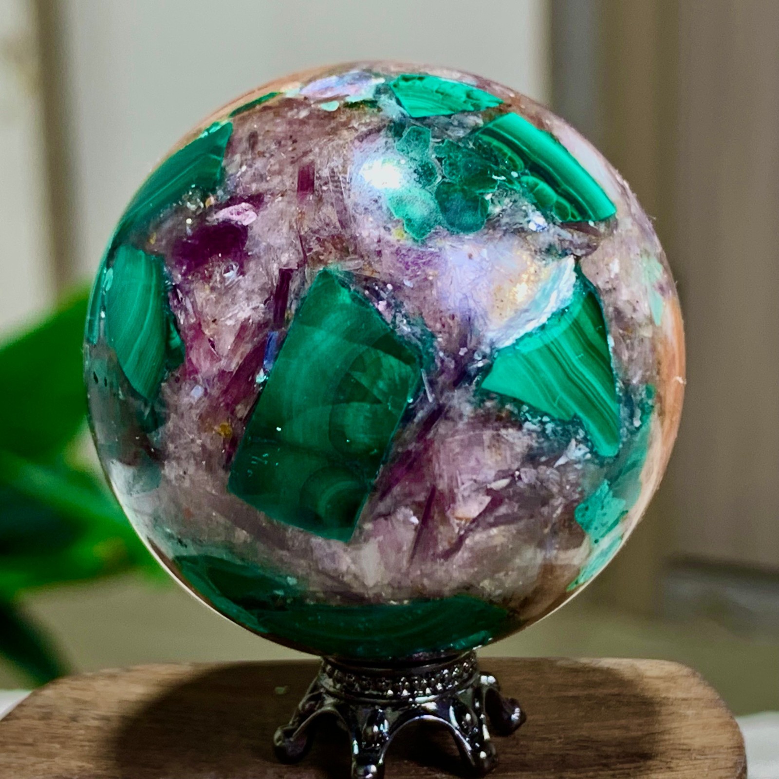 98G Newly discovered rare malachite purple mica symbiotic sphere restoration